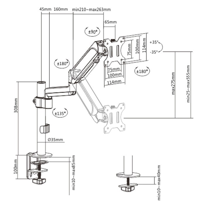 Arm for 1 monitor 17”-32” - Gembird MA-DA1P-01, Adjustable desk display mounting arm, Gas spring 2-. foto 2